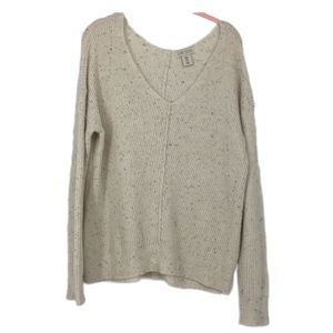 𝅺Ruby Moon Cream V-Neck speckled ribbed knit Sweater SP